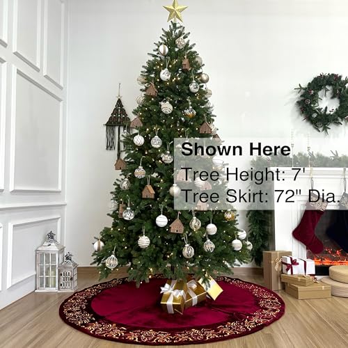 Burgundy Victorian Velvet Christmas Tree Skirt with Gold Damask Embroidery Q6345