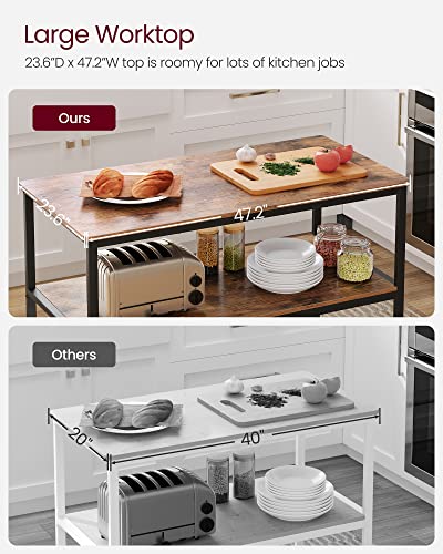 VASAGLE Kitchen Island with 3 Shelves, 47.2 Inches, Rustic Brown and Black W99569