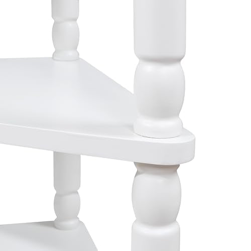 Knocbel Corner Table for Small Spaces, Triangle Side Table with Drawer and Shelves, Milk White L906