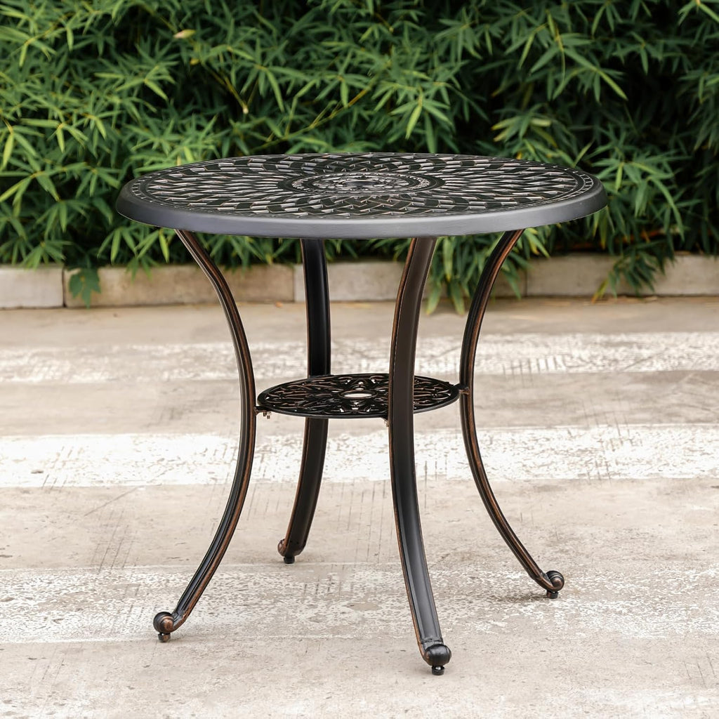 Outdoor Round Patio Dining Table with Umbrella Hole, Metal Black I91259