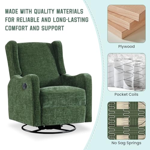 360° Swivel Glider Recliner Chenille Upholstered Wingback Accent Chair Green B93757