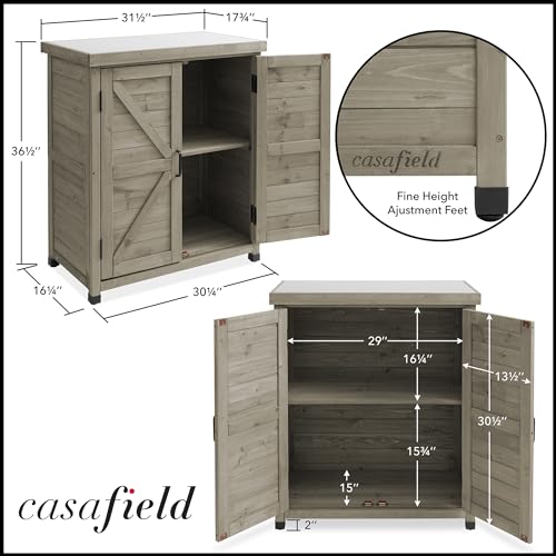 Casafield Outdoor Garden Potting Bench with Metal Tabletop and Storage Cabinet, Gray J404
