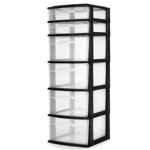HOMZ Drawer Tower 6-Tier Clear Plastic Storage Organizer Cart, White Frame M699167