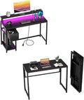 GreenForest Computer Desk with Full Monitor Stand and Black Folding Desk for Home Office