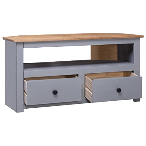 Corner TV Stand Gray Solid Pine with Drawers O2071
