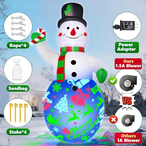 12FT Giant Christmas Inflatables Snowman with Music & 360° Rotation LED Lights E6136