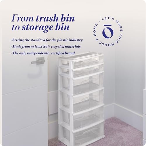 HOMZ Drawer Tower 6-Tier Clear Plastic Storage Organizer Cart, White Frame M699167