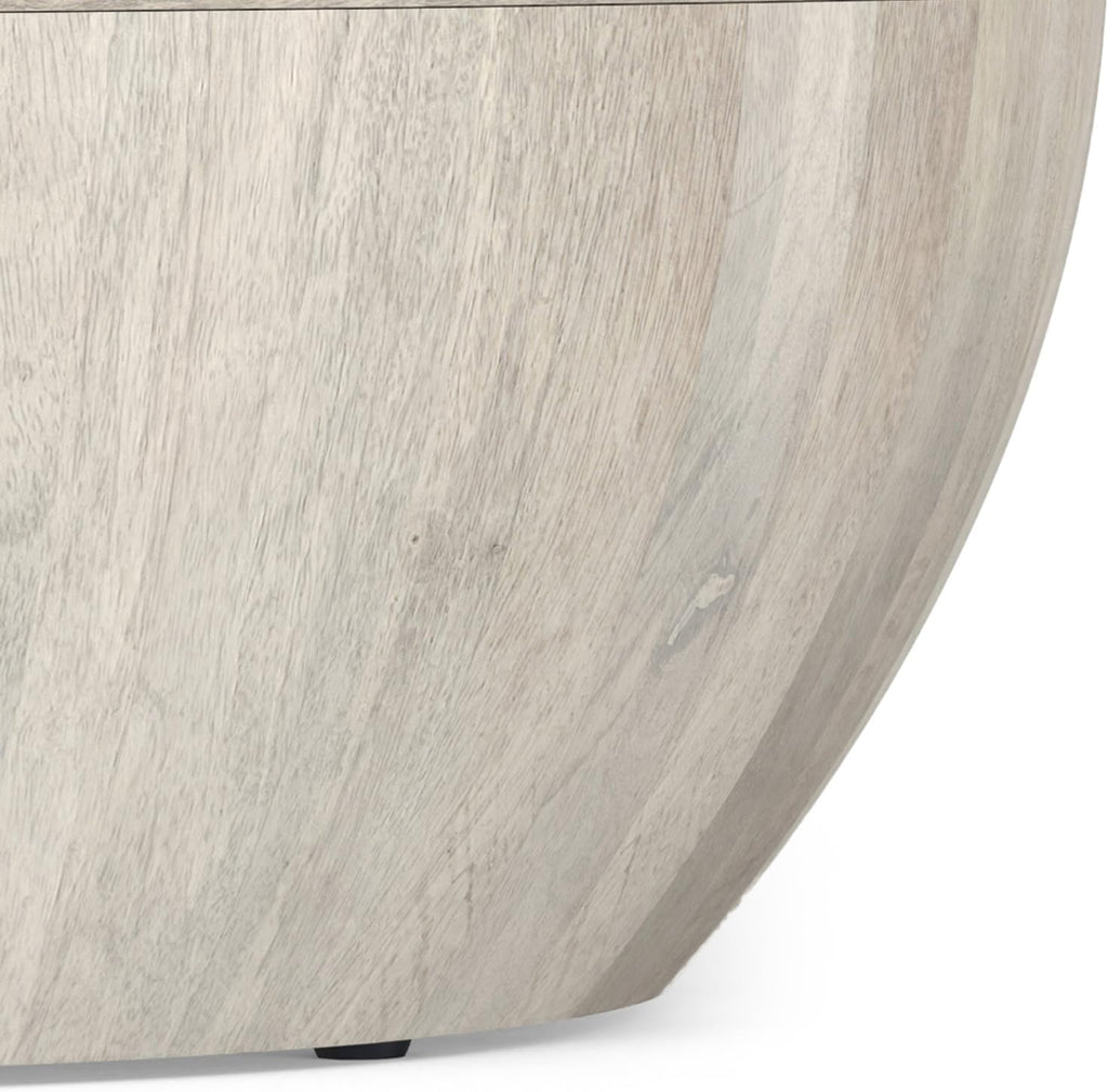 SIMPLIHOME Elmbrook Drum Coffee Table, 34 inch, White Wash U249