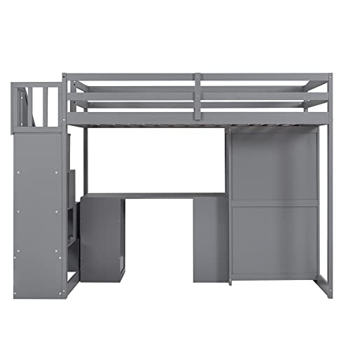 Harper & Bright Designs Twin Size Loft Bed with Desk and Stairs, Solid Wood, Espresso G152541