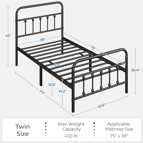 Yaheetech Classic Metal Platform Bed Frame with Victorian Headboard, Full Size Black T81083
