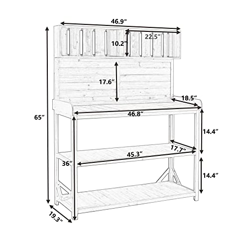 Merax 66" Outdoor Farmhouse Wooden Potting Bench Table with 2 Drawers and Cabinet, Brown U7933