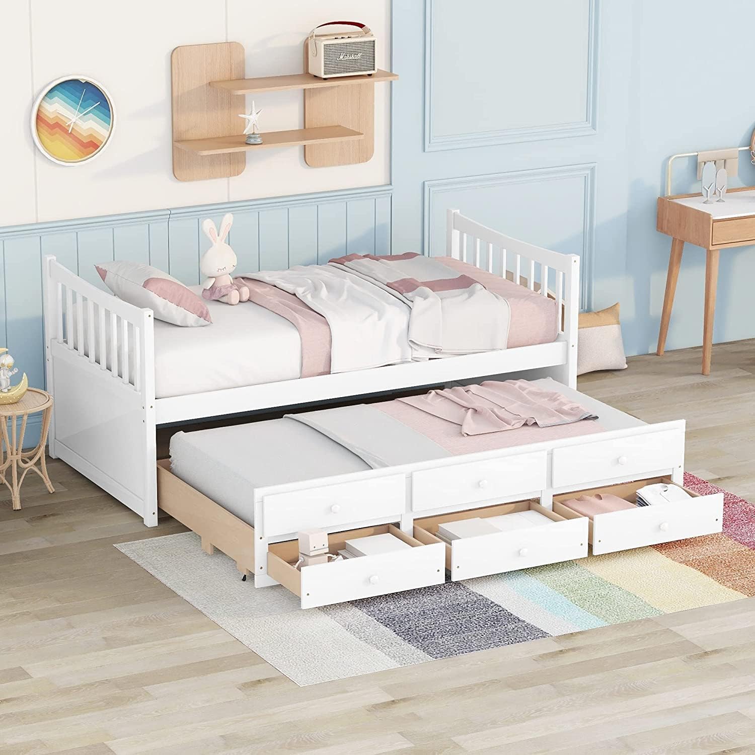 Harper & Bright Designs Twin Daybed with Trundle and Storage Drawers, White N417