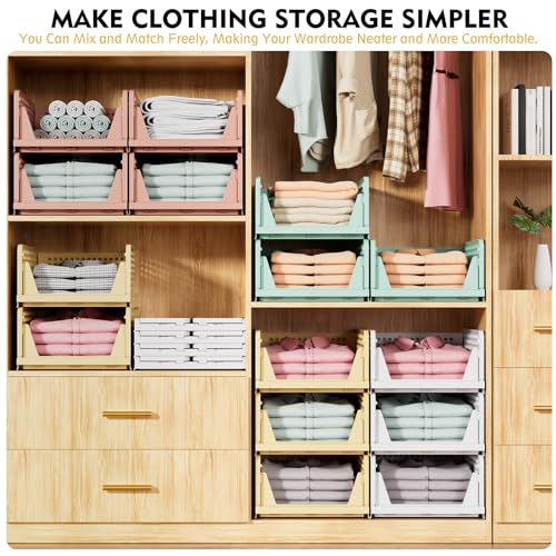 SNSLXH 5 Pack Stackable Closet Storage Basket, Foldable Closet Organizer, White W8950