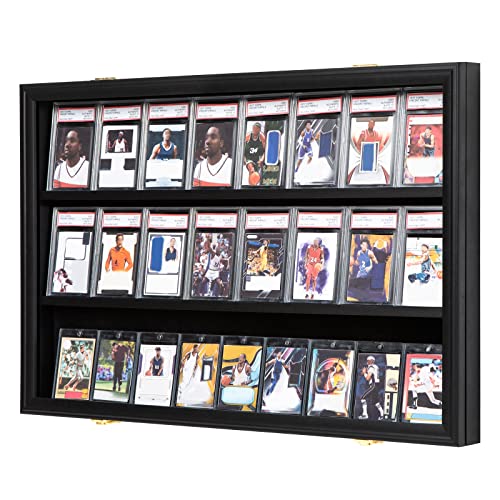 35 Graded Sports Card Display Case - Baseball Card Display Frame with UV Protection Clear View Lockable Wall Cabinet for Basketball Collectible Trading Card Black Finish