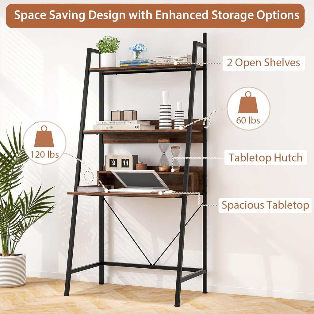 GOFLAME 71" High Ladder Desk with Open Shelves, Brown V699