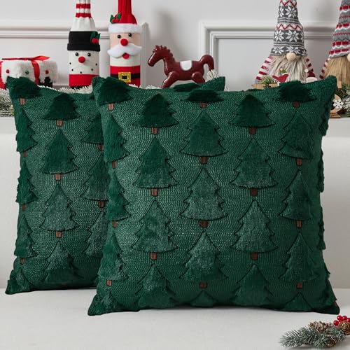 UGASA Star Christmas Decorative Pillow Covers 18x18 Inch Set of 2 Dark Green Q9265