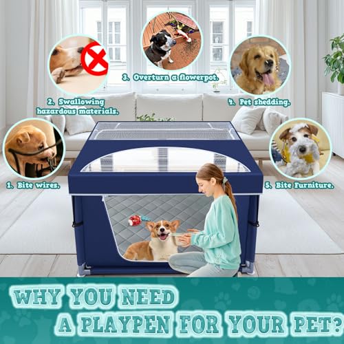 42x42x25.6 Inches Puppy Playpen with Gate for Small Dogs Indoor & Outdoor G192