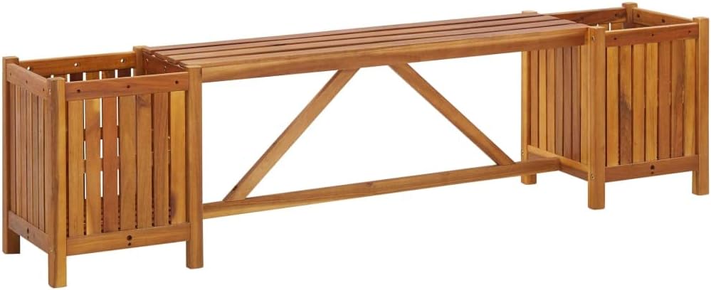 vidaXL Planter Bench, Outdoor Wooden Seat with Raised Plant, Planter Box Bench for Garden Patio Backyard Porch Deck, Solid Wood Acacia