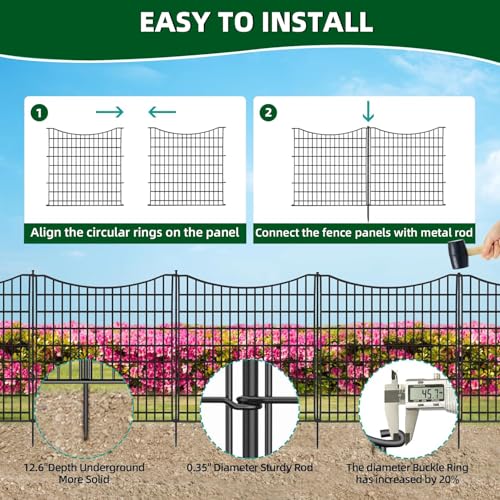 18 Panels No Dig Decorative Garden Fence with Gate, Rustproof Metal, 33in H I585