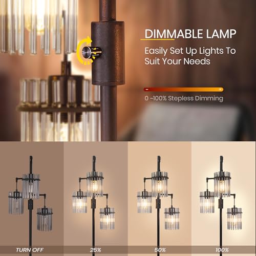 Industrial Floor Lamp with Glass Lampshade, Dimmable, Tall for Living Room F9646