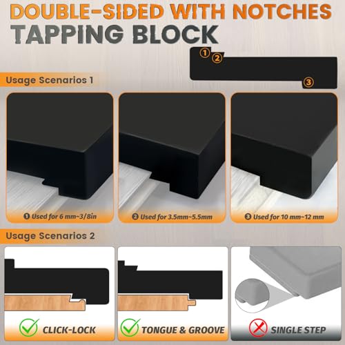 NAACOO Tapping Block for Vinyl Plank Flooring, Double Sided with Notches, Pull Bar, 40Pcs Floor Spacers, Rubber Mallet E7352