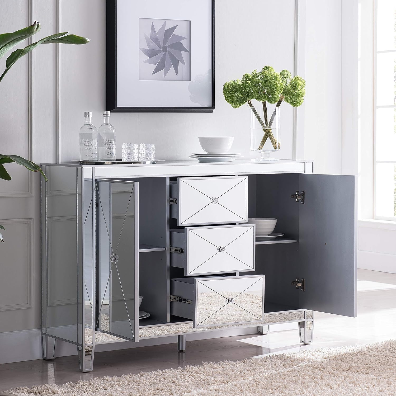 SEI Furniture Mirage Mirrored 3 Drawer Cabinet P358095