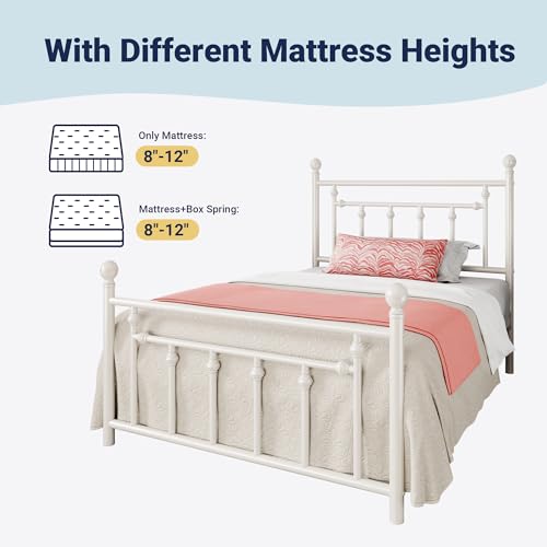 Allewie 14 Inch Full Size Metal Platform Bed Frame with Victorian Headboard, Black E84939