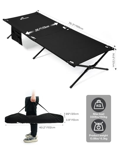 Sportneer Camping Cot, Portable Military Cot for Adults, Heavy Duty Folding Bed, Supports 330 Lbs F424597