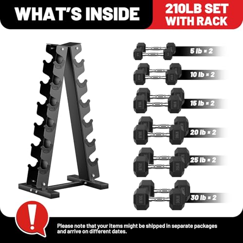 PAPABABE Hex Dumbbell Set with Rack, Rubber Coated, 60-550lb Z952579