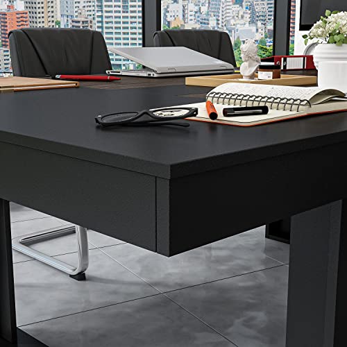 FAMAPY 7.2FT Conference Table, Black Metal Frame, Rectangular Office Table, Deep Walnut E669
