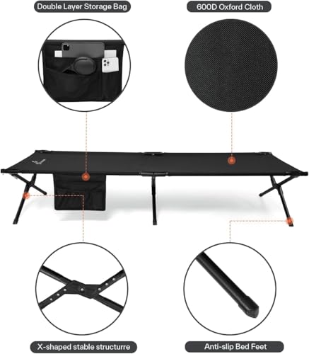 Sportneer Camping Cot, Portable Military Cot for Adults, Heavy Duty Folding Bed, Supports 330 Lbs F424597