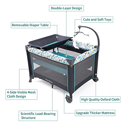 Portable Baby Playpen with Detachable Bassinet and Changing Table V6174