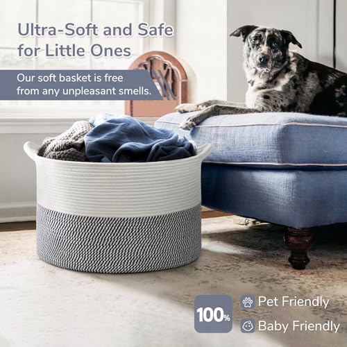 INDRESSME Large Cotton Rope Storage Basket with Handles, 90L Grey R37552