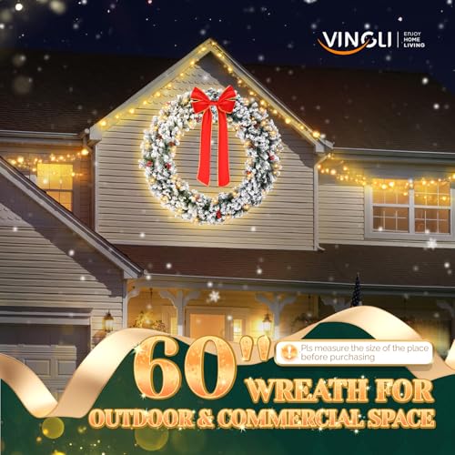VINGLI 48 Inch Pre-lit Artificial Christmas Wreath with 150 LED Lights T885