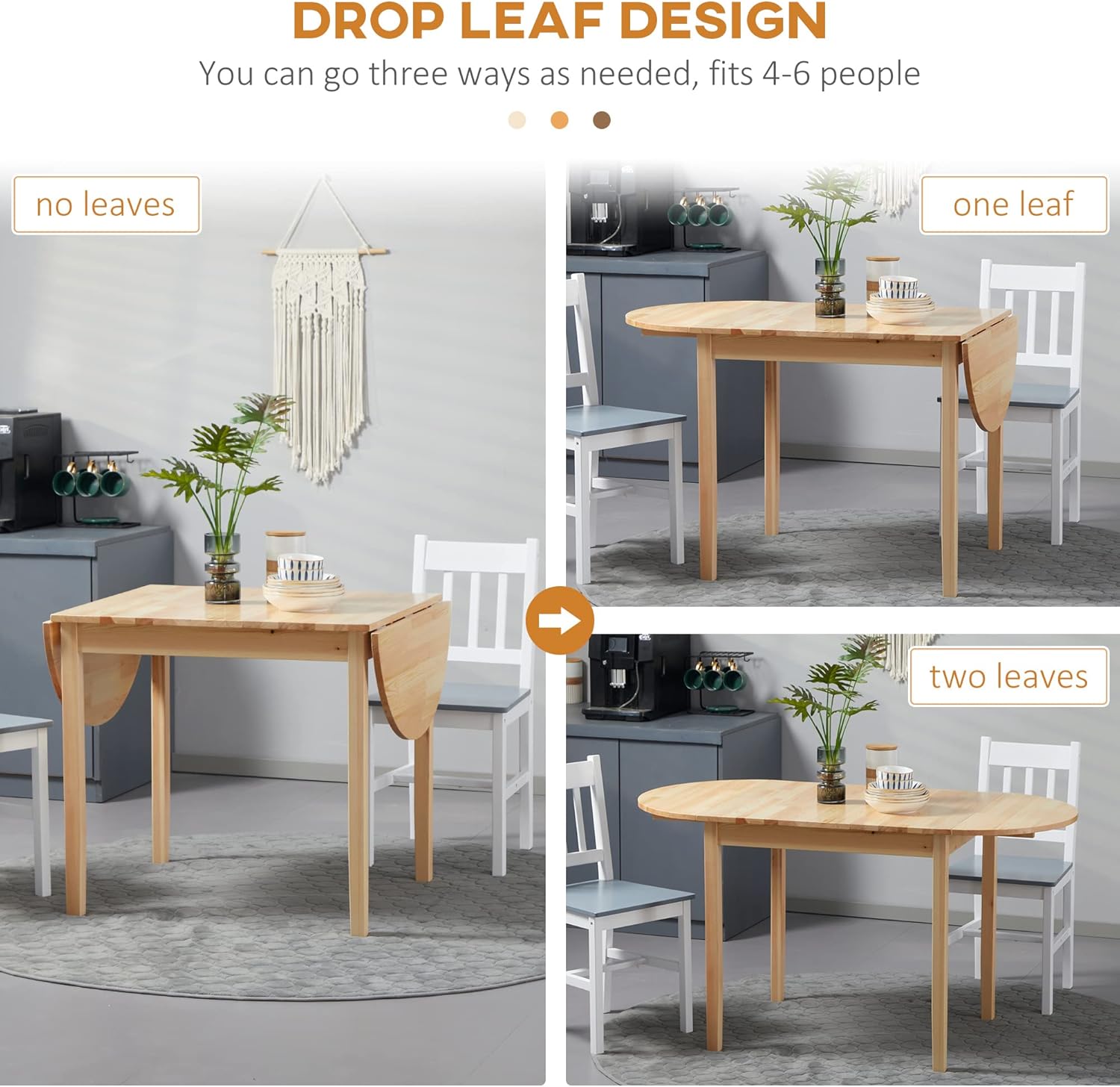 Solid Wood Drop Leaf Dining Table for Small Spaces, 55" X34182