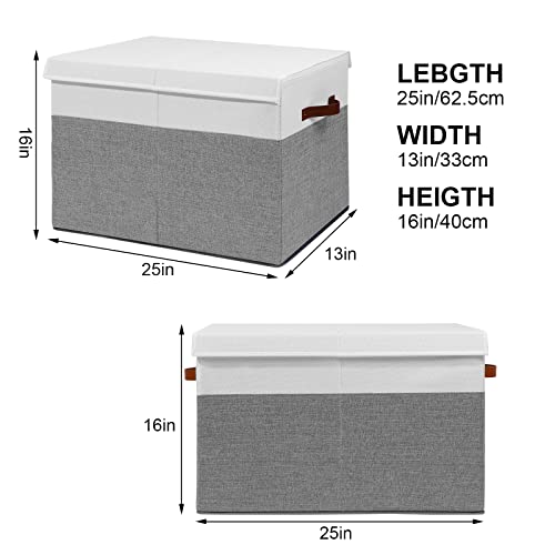 Large Toy Storage Box with Lid and Dividers for Kids, Beige and White X95078
