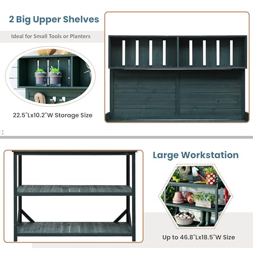 Merax 66" Outdoor Farmhouse Wooden Potting Bench Table with 2 Drawers and Cabinet, Brown U7933