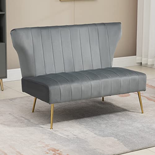 50'' Velvet Armless Loveseat Sofa with Golden Metal Legs, Black Y387226