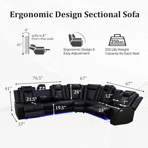 Leather Power Recliner Sectional Sofa with LED, USB Port and Cup Holder G14453