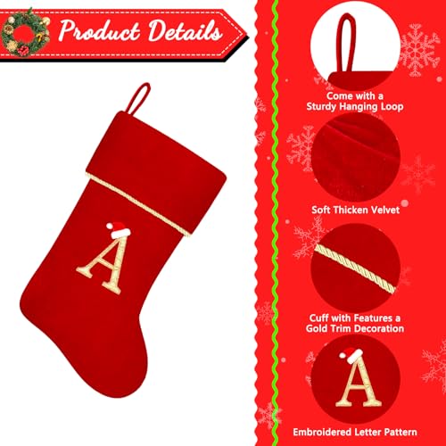 20 Inches Initial Monogram Blue Velvet Christmas Stocking with Gold Trim U394