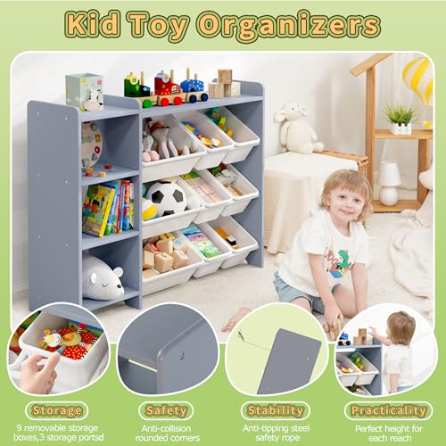MallBest 4-Tier Kids' Toy Storage Organizer Shelf with 9 Plastic Bins F1027