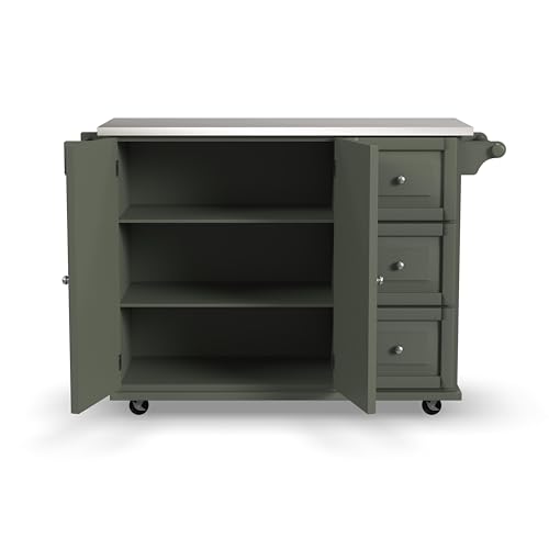 homestyles Mobile Kitchen Island Cart with Stainless Steel Top, Sage Green J6213