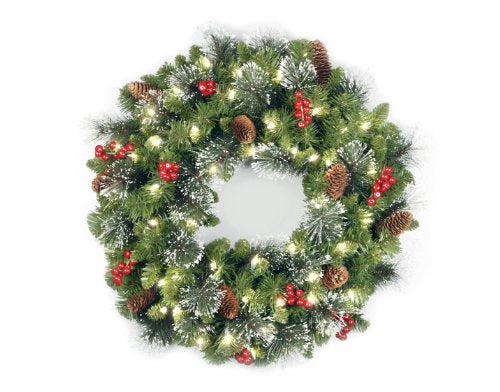 National Tree Company 30 in Pre-Lit Crestwood Spruce Artificial Christmas Wreath with Clear Lights G9281