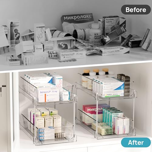 Vtopmart 4 Pack 2 Tier Clear Under Sink Organizer with Pull-Out Track E175