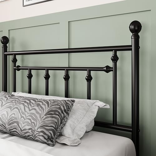 Allewie 14 Inch Full Size Metal Platform Bed Frame with Victorian Headboard, Black E84939