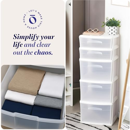 HOMZ Drawer Tower 5-Tier Clear Plastic Storage Organizer Black Frame V824