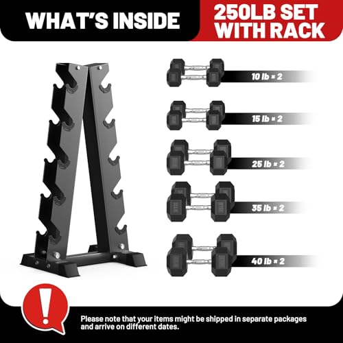 PAPABABE Hex Dumbbell Set with Rack, Rubber Coated, 60-550lb Z952579