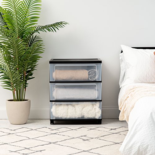 IRIS USA Plastic 3-Drawer Rolling Storage Cart with Wheels, Gray V8946
