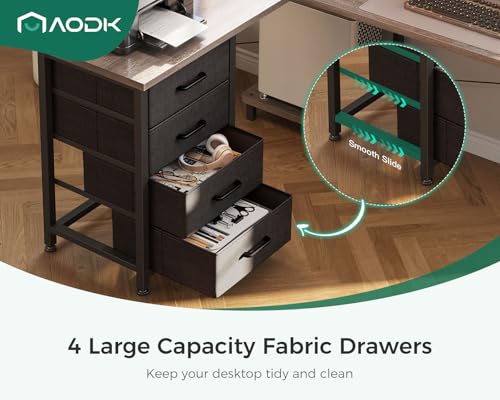 AODK L Shaped Gaming Desk with 4 Drawers, Power Outlets, Black P81263