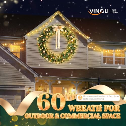 VINGLI 48 Inch Pre-lit Artificial Christmas Wreath with 150 LED Lights T885
